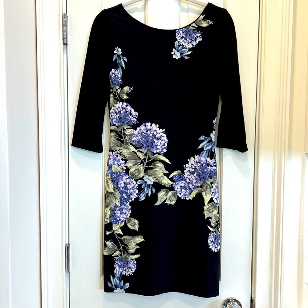 White House Black Market NWT Reversible Hydragea Placed Black Jersey Dress sz.XS